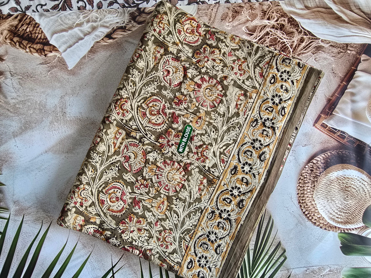 Kalamkari Mul Cotton-Mehendi Green