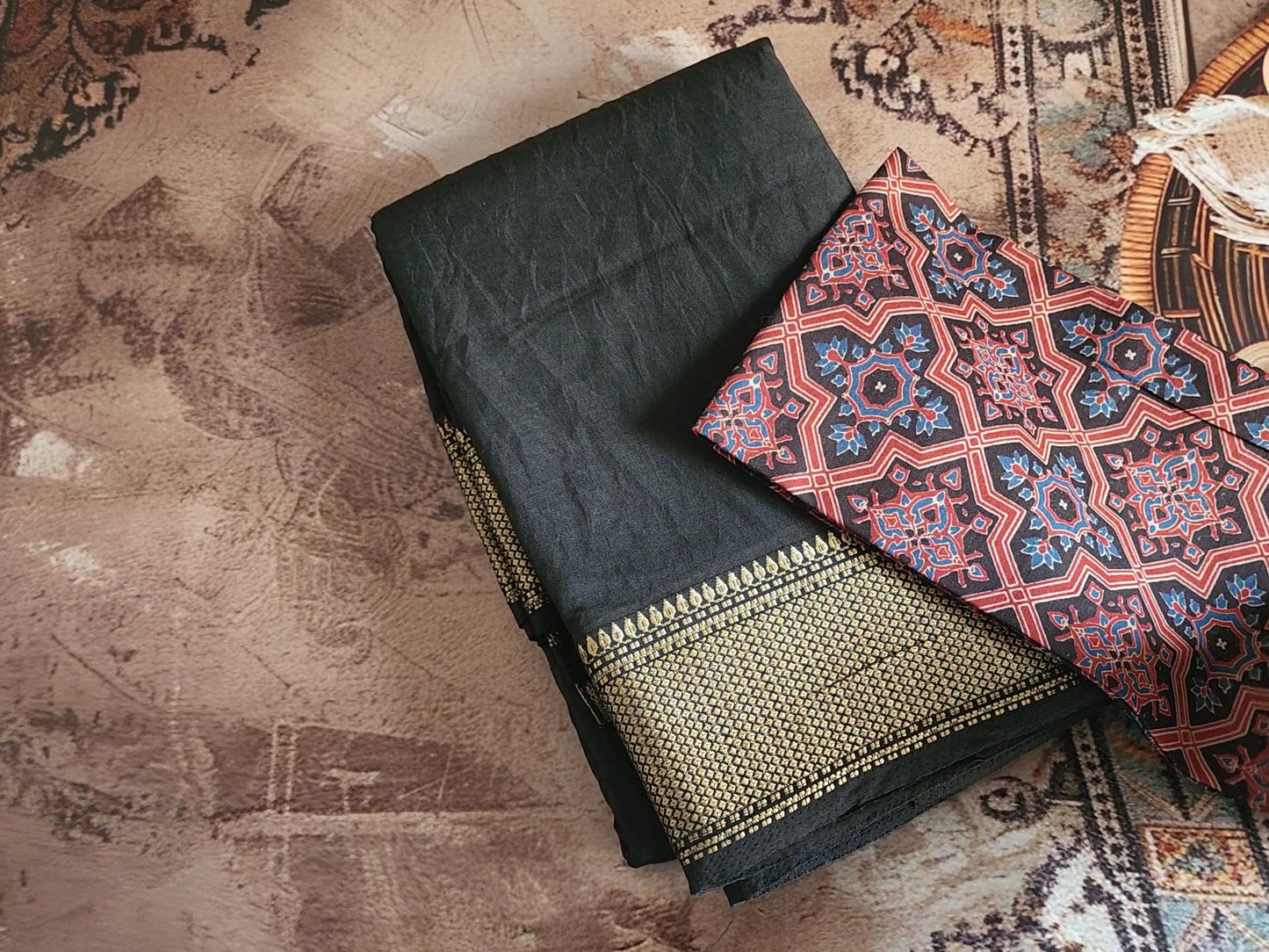Assam fancy silk saree - Black