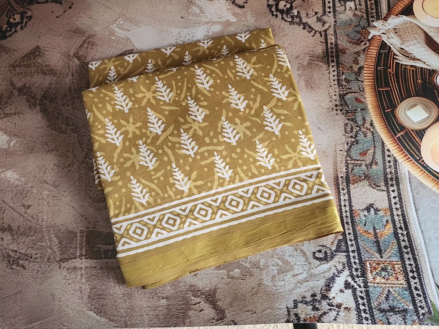 Mulmul cotton sarees - floral designs - Brown