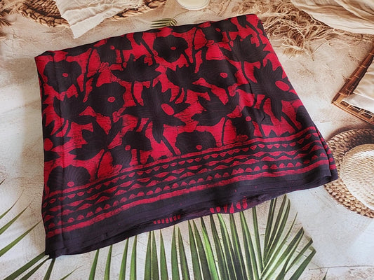 Modal Silk Saree - Red & Black