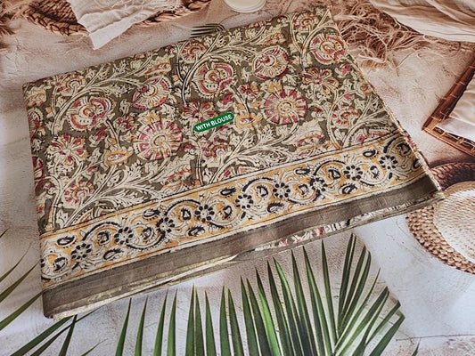 Kalamkari Mul Cotton-Mehendi Green