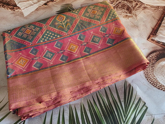 Rajkot Patola Semi silk saree- Dual tone
