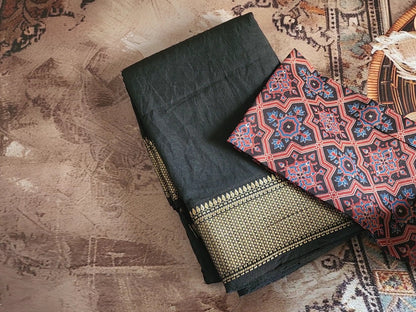 Assam fancy silk saree - Black