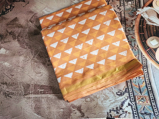 Mulmul cotton sarees - Geometric designs - Mustard yellow
