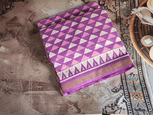 Mulmul cotton sarees - Geometric designs - Purple