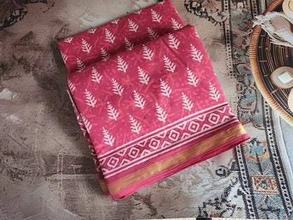 Mulmul cotton sarees - floral designs - Red