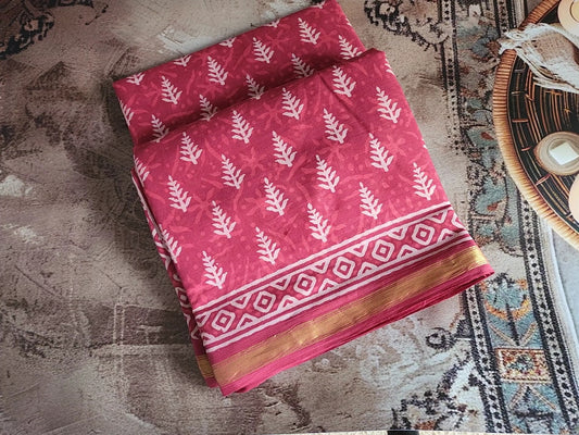 Mulmul cotton sarees - floral designs - Red