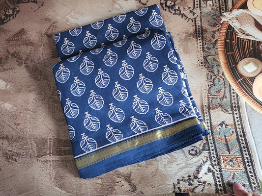 Mulmul cotton sarees - Indigo