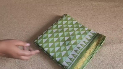 Mulmul cotton sarees - Geometric designs - Green