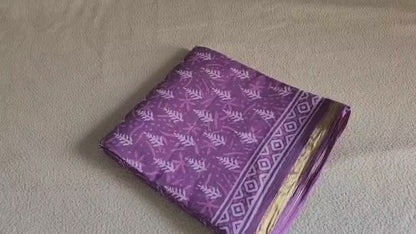 Mulmul cotton sarees - floral designs - Purple