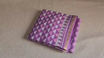 Mulmul cotton sarees - Geometric designs - Purple