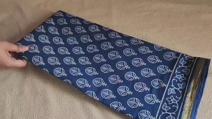 Mulmul cotton sarees - Indigo