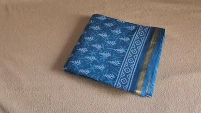 Mulmul cotton sarees - floral designs - Blue