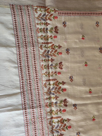 Cream embroidered semi silk saree
